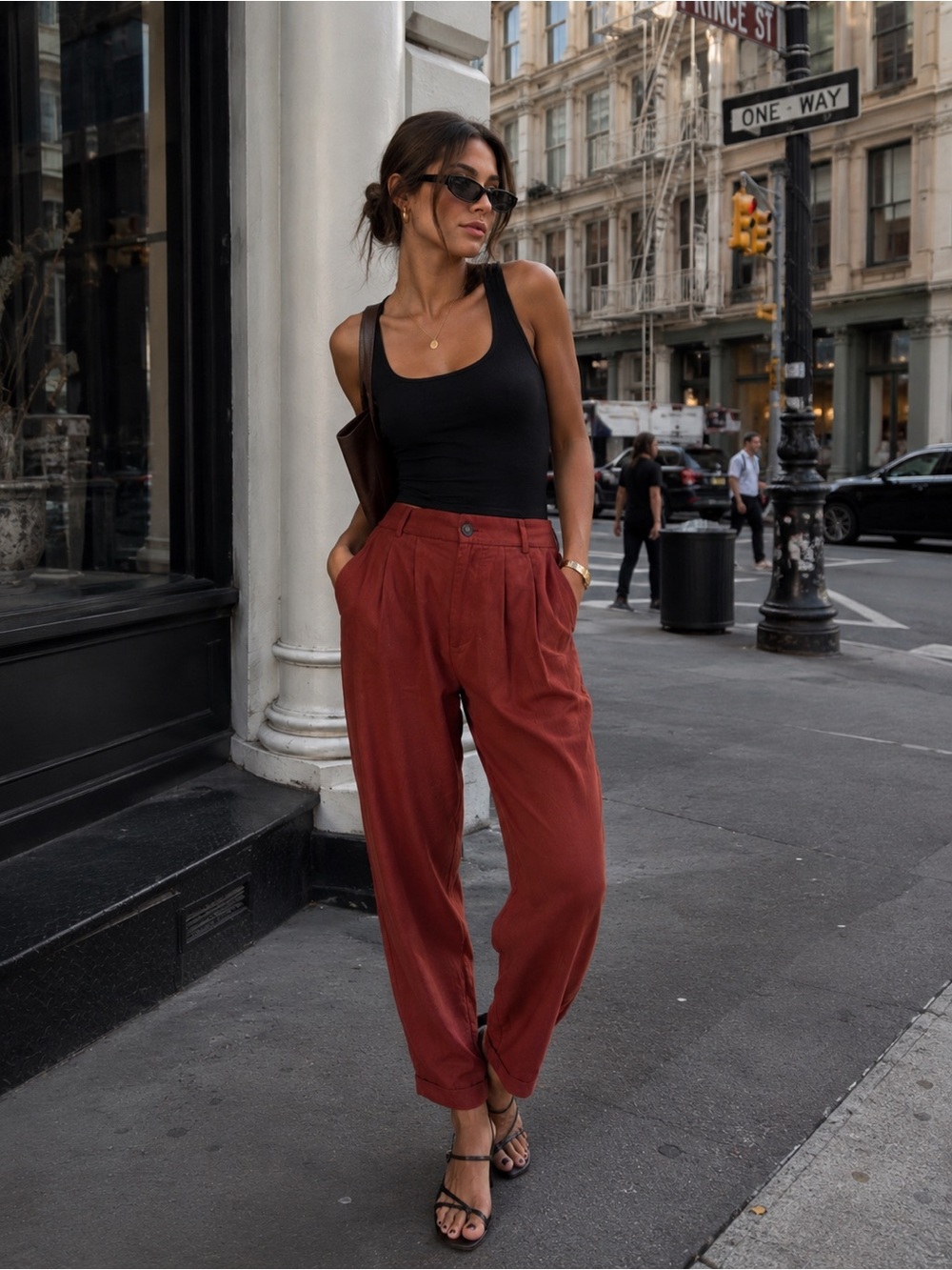 Reformation  Rust Red Pleated panta
